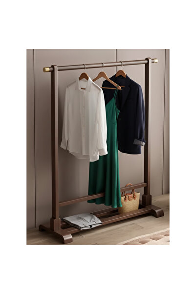NKX-Trading Walnut Finish Wooden Coat Rack with Thick Hanging Rod & Side Hook...