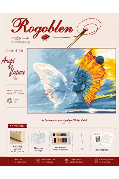 Rogoblen Kit de cusut Aripi de fluture - set goblen cu pânză, diagrame alb-ne...