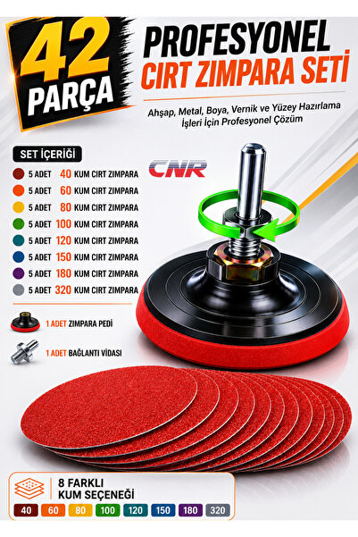 CNR Cırt Zımpara Seti 42 Parça 115 mm Matkap Disk Uyumlu |Profesyonel Full-Set Spiral Taşlama Aparatlı