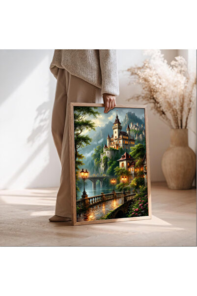 alphobitasarım Pictură murală din MDF cu design de castel de poveste și cadru...
