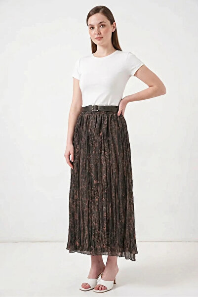 buğrahayalin Women's Belted Patterned Smoked Skirt
