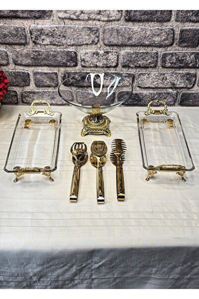 SEÇKİNEV Hanzade Serisi 6 Parça Metal Döküm Ayaklı Sunum Seti&Maşa Servis Seti