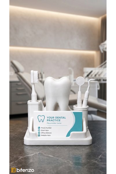 Bitenzo3D حامل بطاقات عمل طبيب الأسنان - ديكور مكتب عيادة الأسنان مع مجسمات لمعدات الأسنان والعيادات