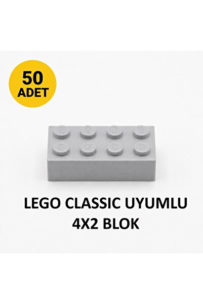 OyuncaklarÜlkesi Lego Uyumlu Classic 50 Adet Gri Renk 4X2 Brick Tuğla Blok Ye...