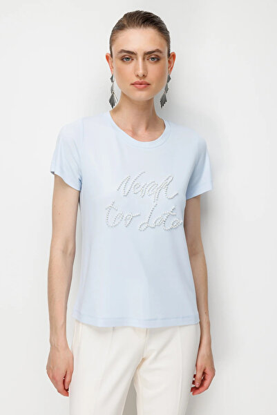 On Fashion Ten Pearl Written Crew Neck Blouse-71460