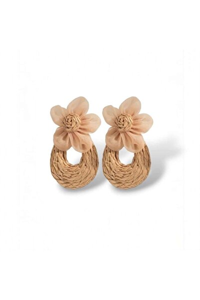 neslyaccessories Beige Straw Flower Earrings