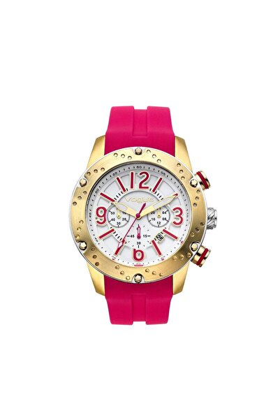 Vogue Γυναικείο Ρολόι Ροζ Καουτσούκ με Χρυσό Stainleess Steel κω