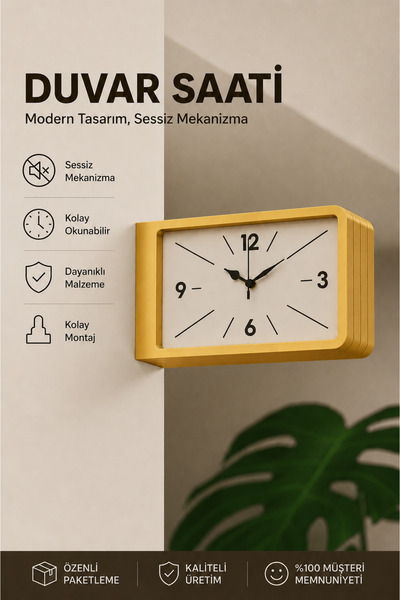 Tovo Craft Modern Dikdörtgen Çift Taraflı Duvar Saati – Sessiz Mekanizmalı De...