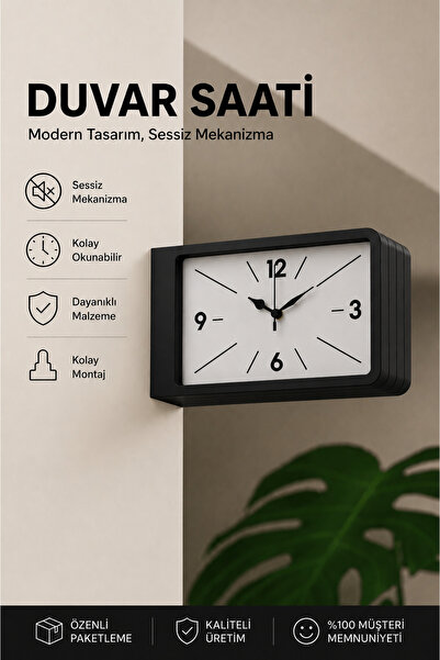 Tovo Craft Modern Dikdörtgen Çift Taraflı Duvar Saati – Sessiz Mekanizmalı De...