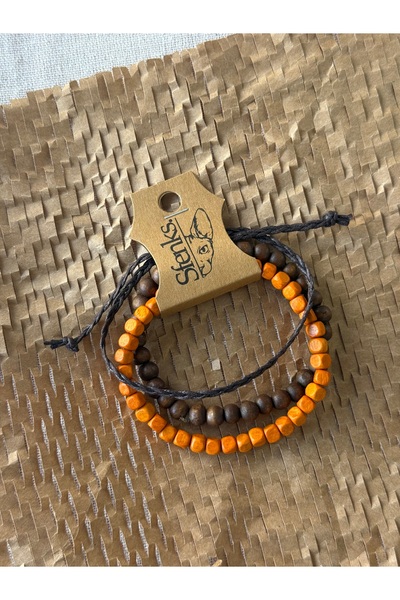 Sfenks. Unisex Wooden Bead Bracelet Set