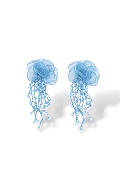 neslyaccessories Baby Blue Tulle Flower Saqllantili Earrings