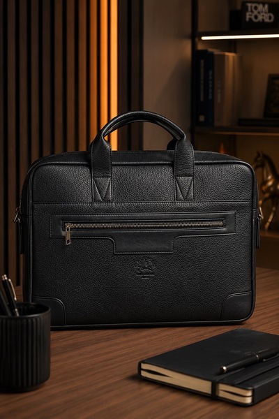 Catwins Black Leather Crossbody Laptop & Briefcase Bag 7059