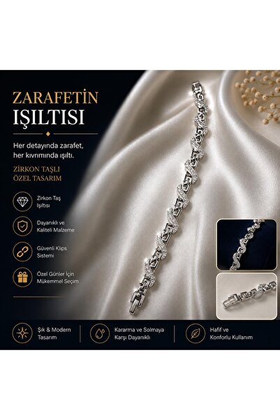 XUPING JEWELRY • Modern Zincir Detaylı Gümüş Renk Bileklik