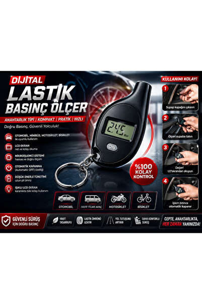 X POWER TUNİNG Dijital Lastik Basınç Ölçer Anahtarlık LCD Ekranlı Otomobil Mo...