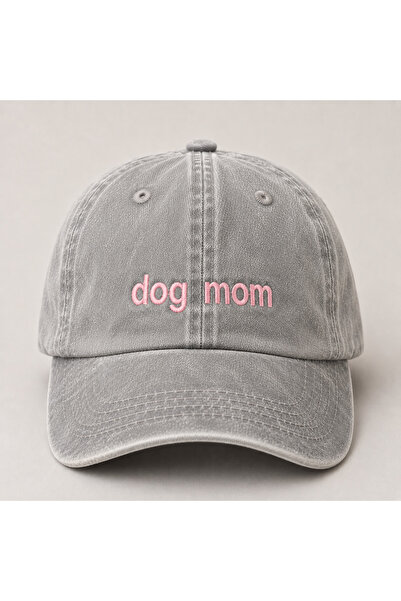 WeavedCo "Dog Mom" Minimal Embroidery Vintage Washed Baseball Cap
