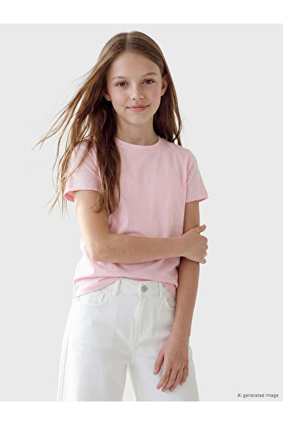 LC Waikiki Trendlucky Girl's Oval Neck T-Shirt with Difference in Color