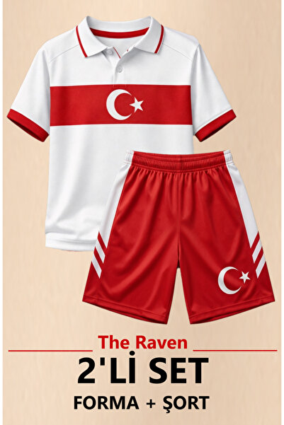 The RAVEN Premium Türkiye Milli Takım Serisi Beyaz Çocuk Futbol Forması 2 PARÇA