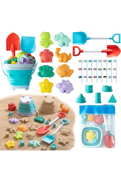Arabest Kids Beach Toys Set,41 PCS Sandcastle Building Kit,Collapsible Bucket...