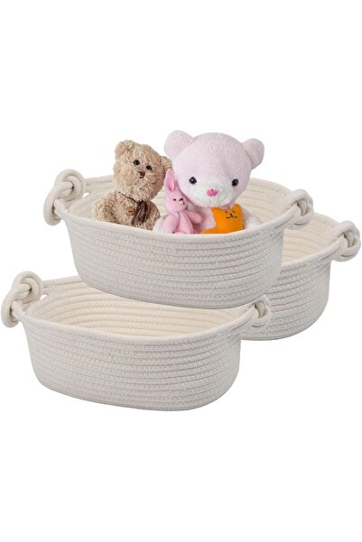 Arabest 3-Piece Woven Cotton Rope Storage Baskets,12 x 8 x 4 Inch,Multipurpos...