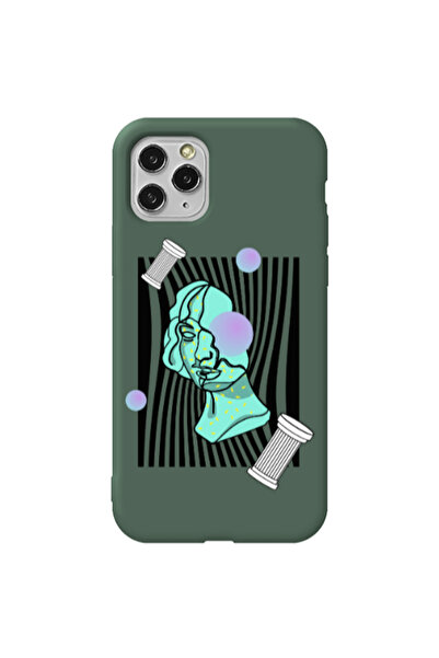Other Apple iPhone 11 Pro Max Columns Dark Green Colored Silicone TPU Θήκη