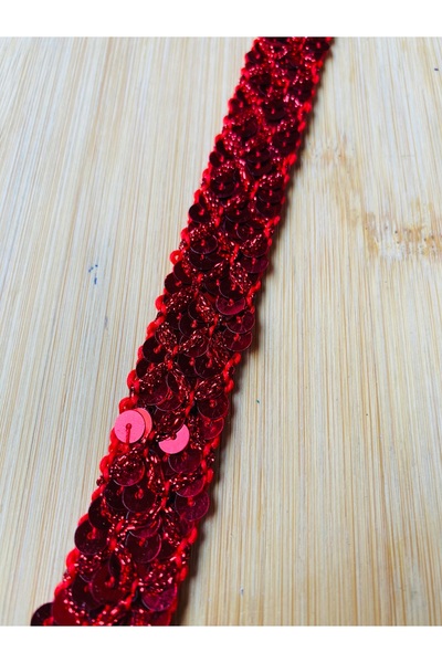 Lorin hobi Kırmızı pullu dekoratif şerit En 2 cm 1 metre