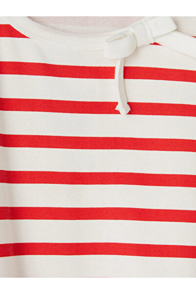 LC Waikiki Red Bow Detailed Striped Girls' T-Shirt