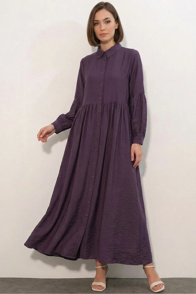 buğrahayalin Women's Shirt Collar, Gathered Waist, Balloon Sleeves, Buttoned,...