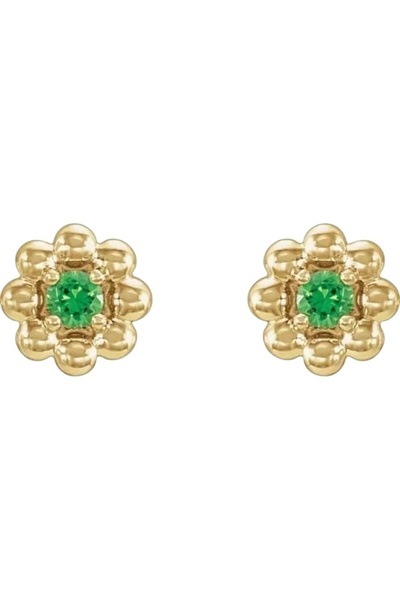 NN CHILDREN'S FLOWER EARRINGS green zirconium, 1 cm diameter