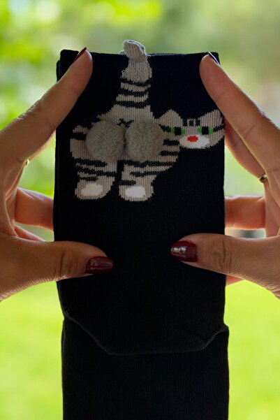 LouSocks Kedi Desenli Ponpon Çorap