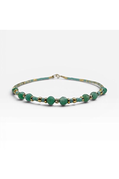Zephyrs Bijoux Bratara Amazonit si Miyuki cu 3 Bile din Aur 14K