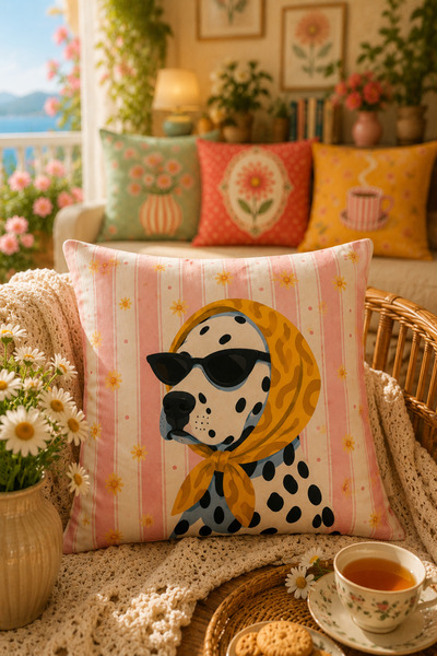 SasoHome Boho Vintage Çiçek Desenli Dekoratif Kırlent Kılıfı Pastel Floral Ta...