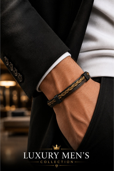 Jack Ferrero Luxury Men's Collection Steel Lock Leather Bracelet