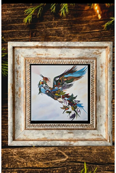 STONEVİVEART Anka Kuşu Doğal Taş Baskılı Çerçeveli 20x20 cm Duvar Tablosu Duv...
