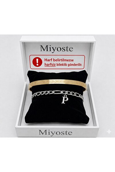 Miyoste Gold Renk Ayetel Kürsi Bileklik Be Harfli Gümüş Renk Figaro Bileklik