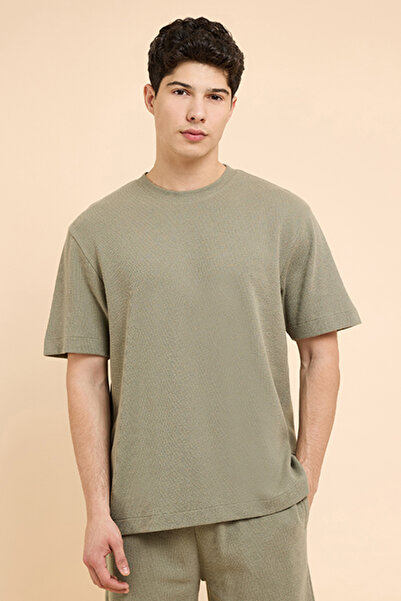 R&B Ribbed T-Shirt with Crew Neck and Short Sleeves