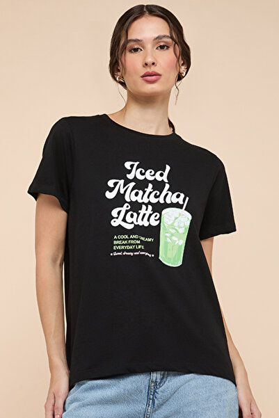 R&B Typography Print T-Shirt with Crew Neck and Short Sleeves