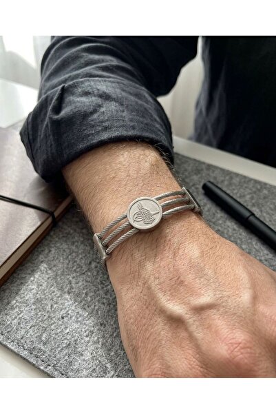 ELİSA ACCESSORİES Osmanlı Tuğralı Erkek Bileklik Çelik Halat Tasarımlı Ayarla...