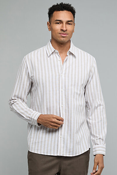 R&B Striped Shirt with Classic Collar and Long Sleeves