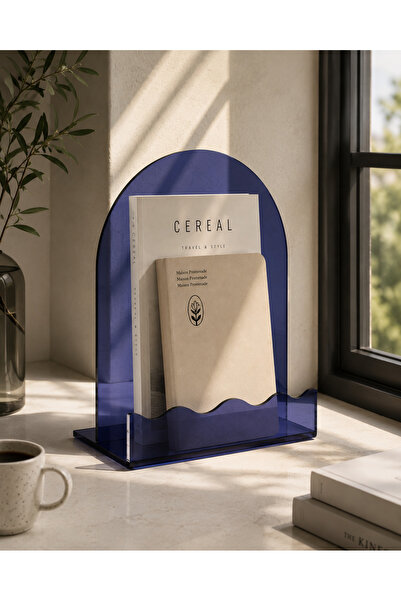 Bivarts Mavi Füme Kitap Tutucu & Masaüstü Dergilik Organizer Modern Dekoratif...