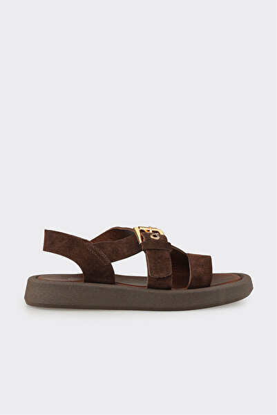 Elle Shoes Kahve Deri Kadın Sandalet