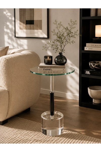 jeddahmasterpeace Transparent Acrylic End Table with Tempered Glass Top – Mod...