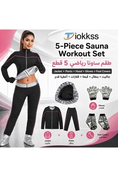 Tiokkss Women’s 5-Piece Sauna Workout Set with Zip Jacket, Leggings, Sauna Ho...