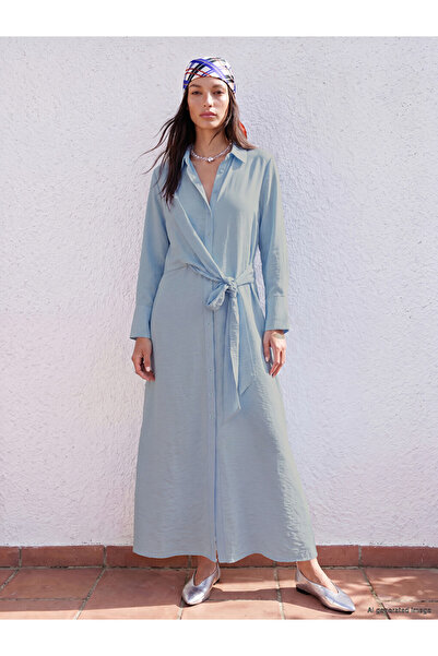 LC Waikiki Blue Tie-Waist Shirt Dress