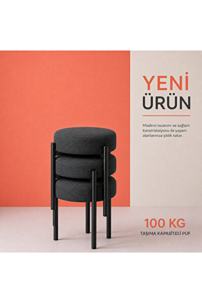 EDMONDA EV AKSESUAR 3 ADET METAL YUVARLAK PUF MUTFAK TABURESİ