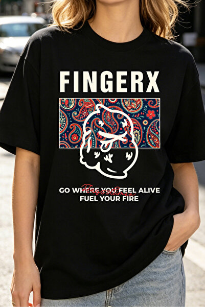 Fleck تي شيرتات نسائية بشعار Fingerx مع نمط بيزلي وشعار تحفيزي بأسلوب ملابس ا...