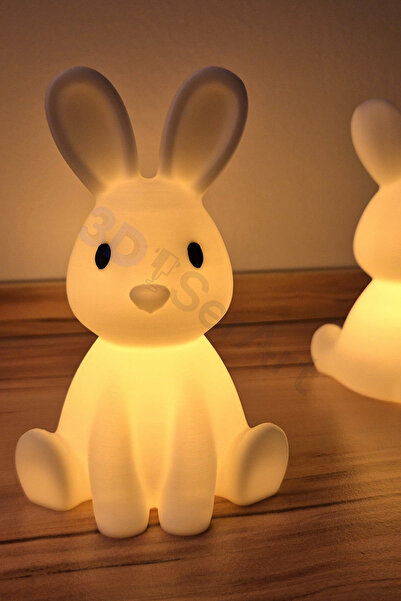 3D SerArt Tavşan Tealight Çocuk Gece Lambası Pilli Mum Dahil 12 Cm