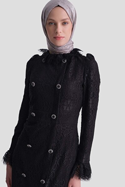 Armine Dantelli Şık Elbise Siyah