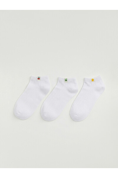 LC Waikiki White Embroidered Women's Booties Socks 3-Piece Set