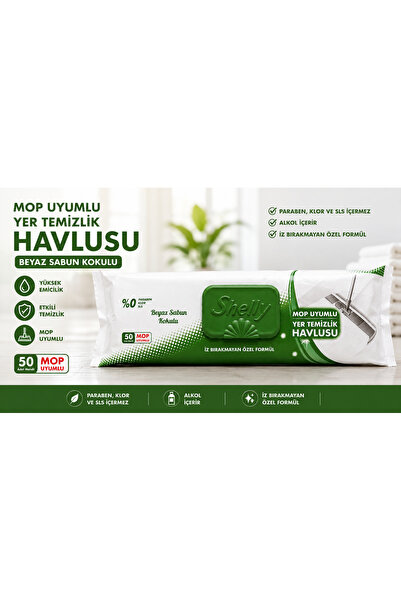 Shelly Yer Mop Islak Temizlik Havlusu Beyaz Sabun Kokulu 50'li