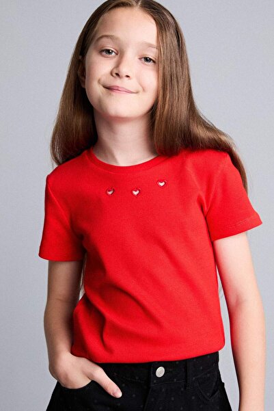 DeFacto Crew Neck Ribbed Camisole Short Sleeve T-Shirt Girls H8345A826Hs